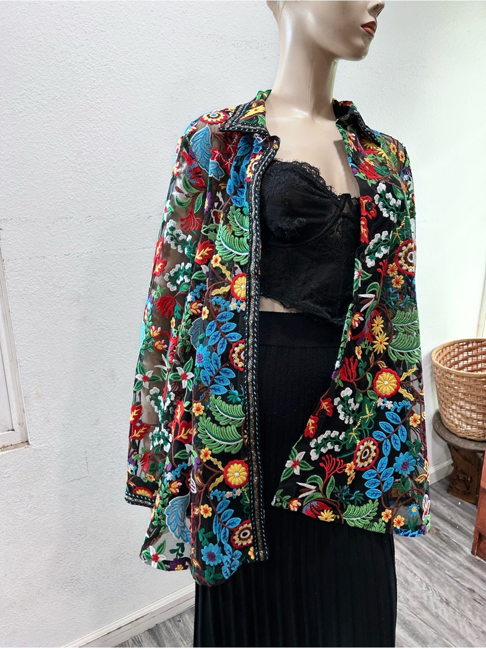 Berek Vibrant Embroidered Sheer Floral Button-Up tunic - Multicolor